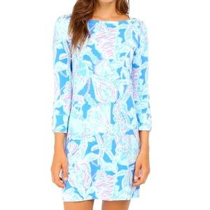 NEW Lilly Pulitzer UPF 50+ Cotton Sophie Bay Blue in The Deep Pink Blue Dress